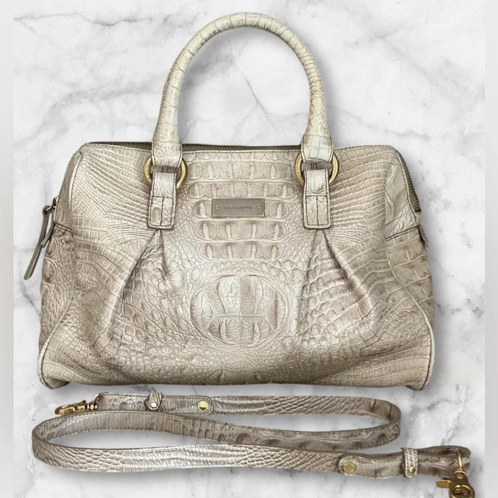 Brahmin Cream Croc Embossed Satchel Tote Purse - Picture 1 of 16